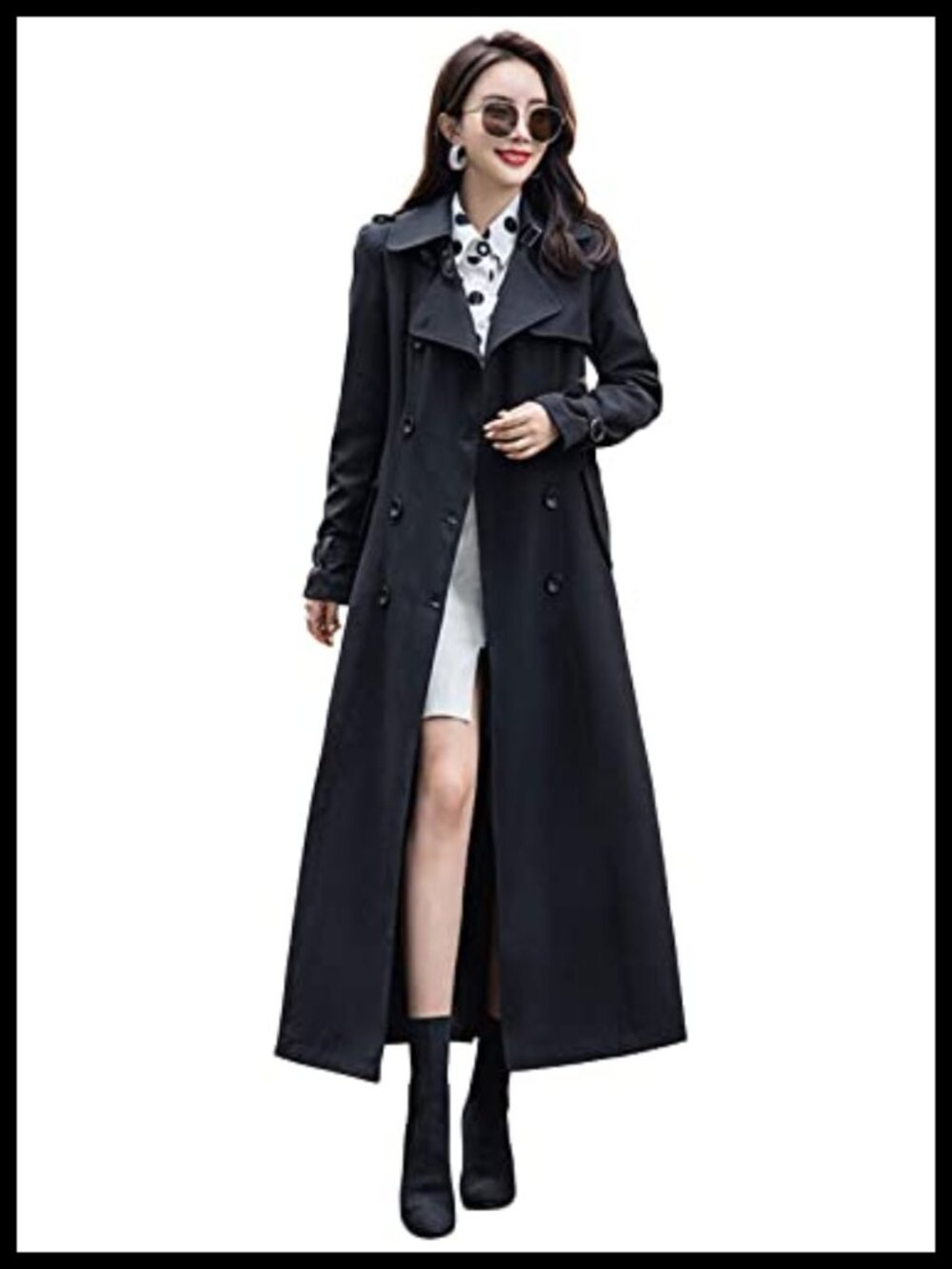 Double Breasted Duster Trench Coat Slim Long Sleeve Overcoat